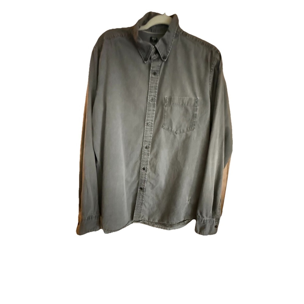 Uniglo ‎ Button Down Shirt Size X- Large Grey Long Sleeve Casual Collared FLAW